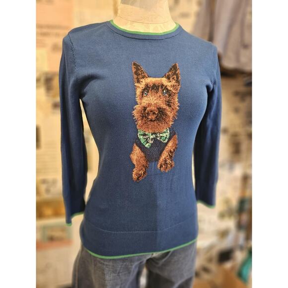 Modern Lands' End Blue Yorkie Sweater with Green Trim Size XS - Picture 1 of 4